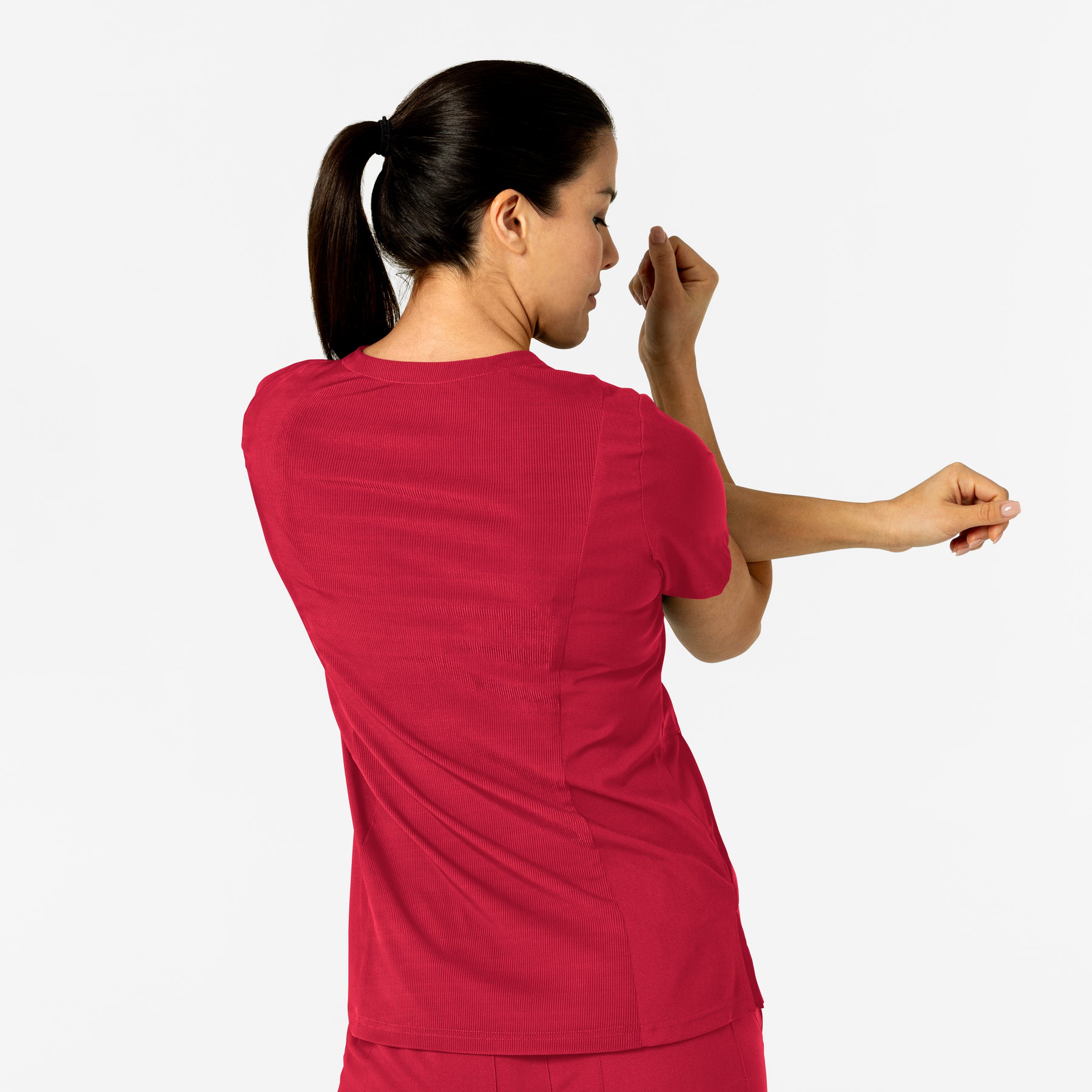 W123 Women's Flex-n-Reach V-Neck Scrub Top - Red