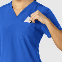 W123 Women's Flex-n-Reach V-Neck Scrub Top Royal side detail 1