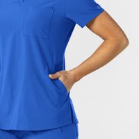 W123 Women's Flex-n-Reach V-Neck Scrub Top Royal hemline detail