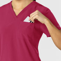 W123 Women's Flex-n-Reach V-Neck Scrub Top Viva Magenta side detail 1