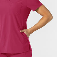 W123 Women's Flex-n-Reach V-Neck Scrub Top Viva Magenta hemline detail