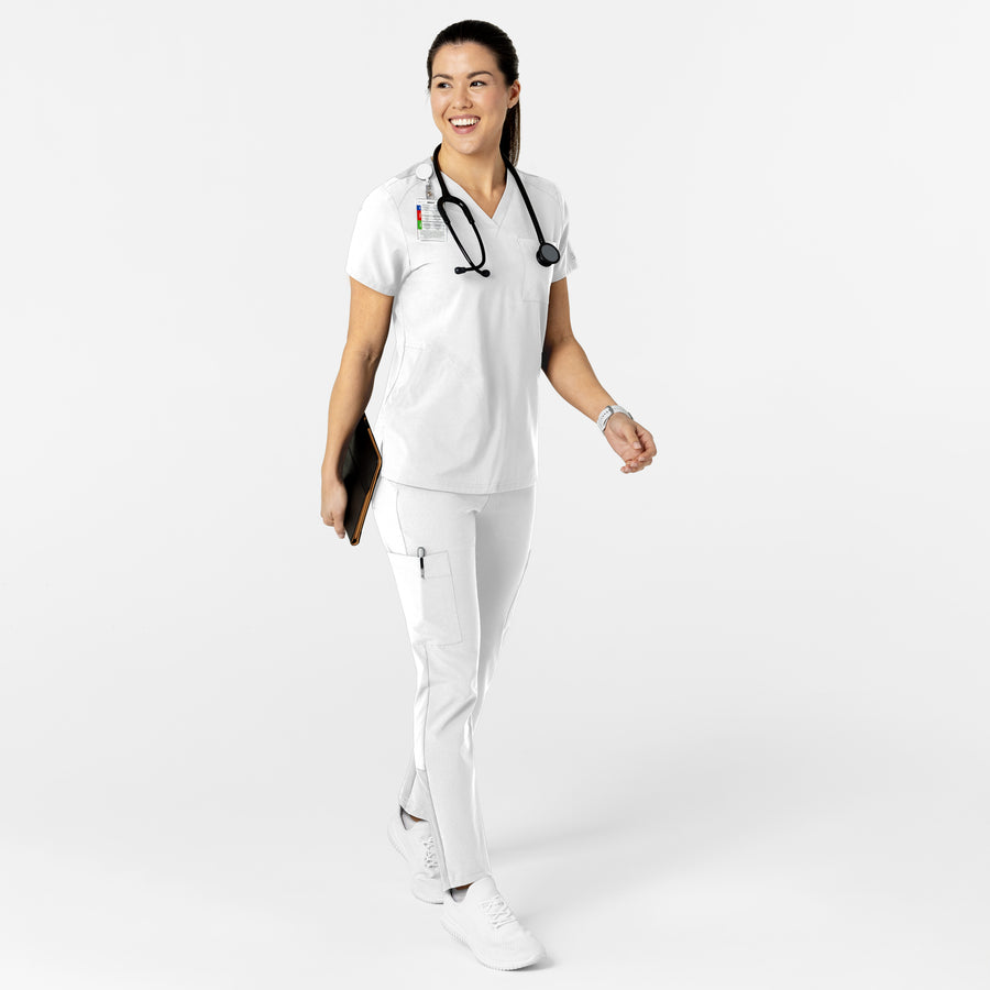 W123 Women's Flex-n-Reach V-Neck Scrub Top White full scrub set