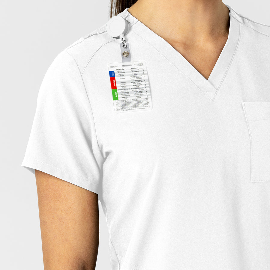 W123 Women's Flex-n-Reach V-Neck Scrub Top White front detail