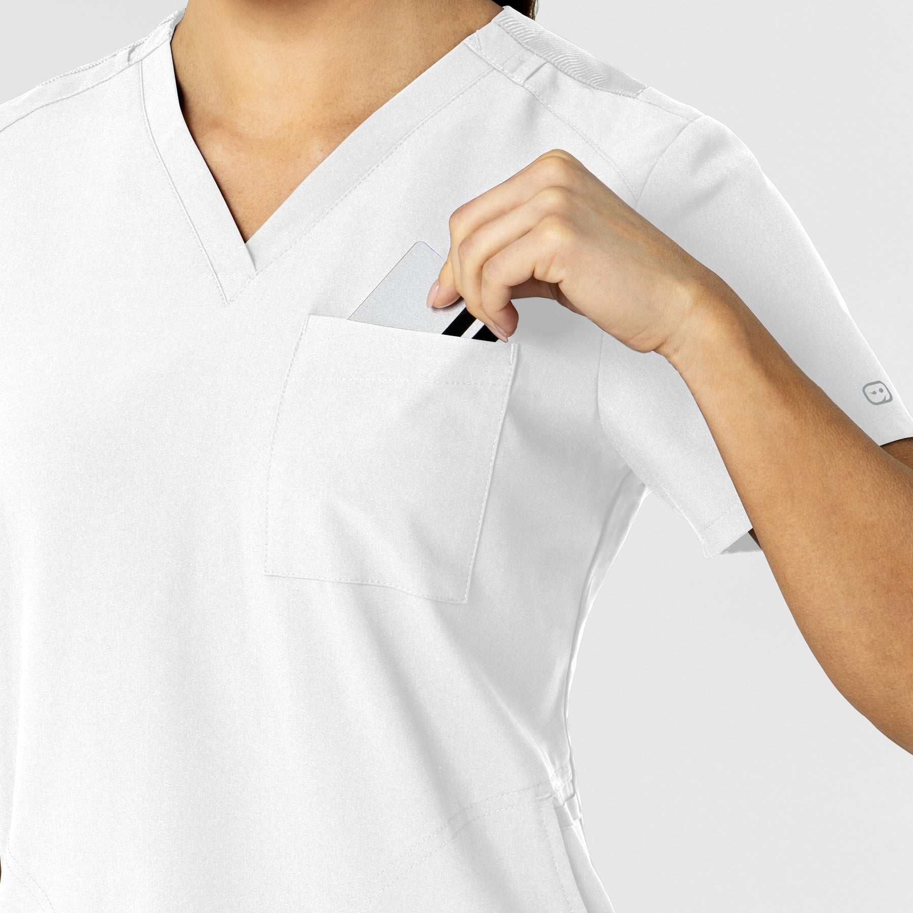 W123 Women's Flex-n-Reach V-Neck Scrub Top White side detail 1