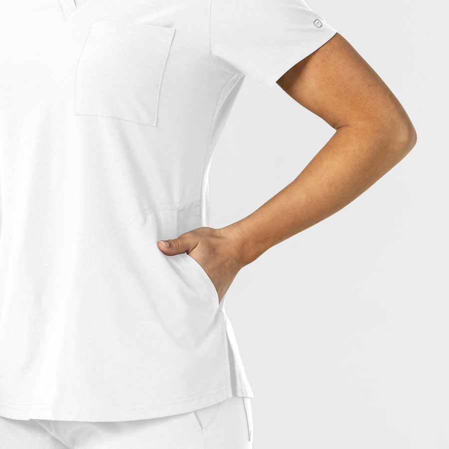 W123 Women's Flex-n-Reach V-Neck Scrub Top White hemline detail