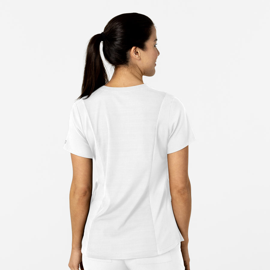 W123 Women's Flex-n-Reach V-Neck Scrub Top White back view