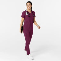 W123 Women's Flex-n-Reach V-Neck Scrub Top Wine scrub set