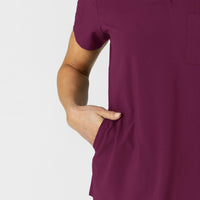 W123 Women's Flex-n-Reach V-Neck Scrub Top Wine side detail 2