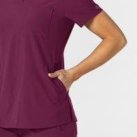 W123 Women's Flex-n-Reach V-Neck Scrub Top Wine hemline detail