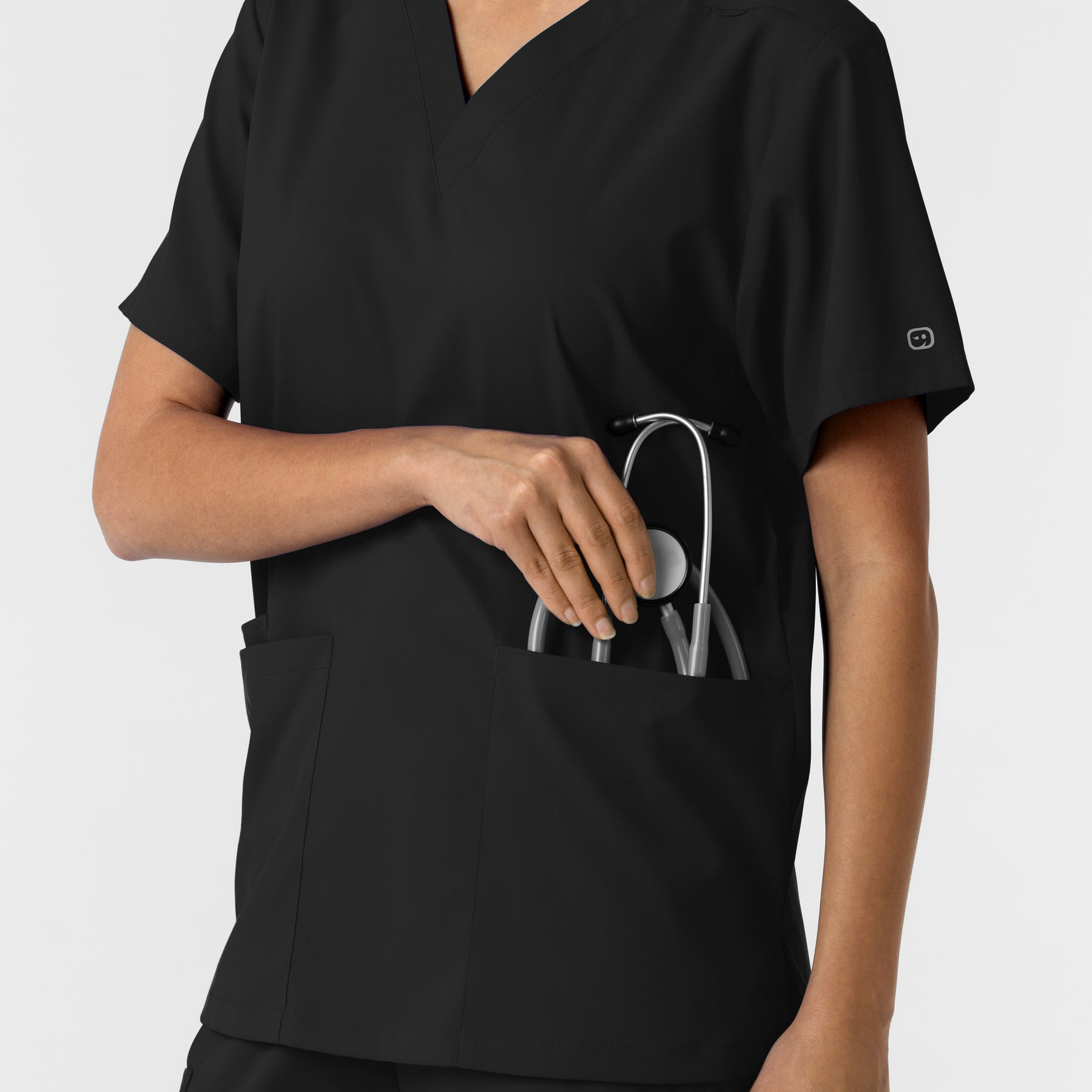 Boundless Unisex V-Neck Scrub Top - Black front pocket