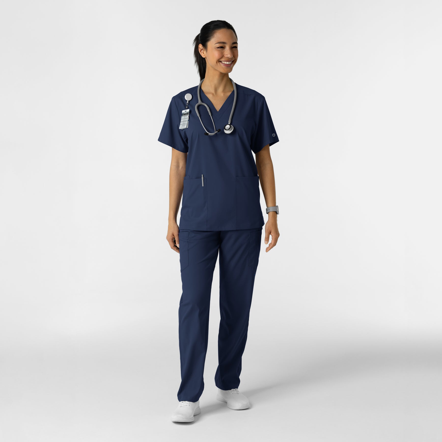 Boundless Unisex V-Neck Scrub Top - Navy full scrub set
