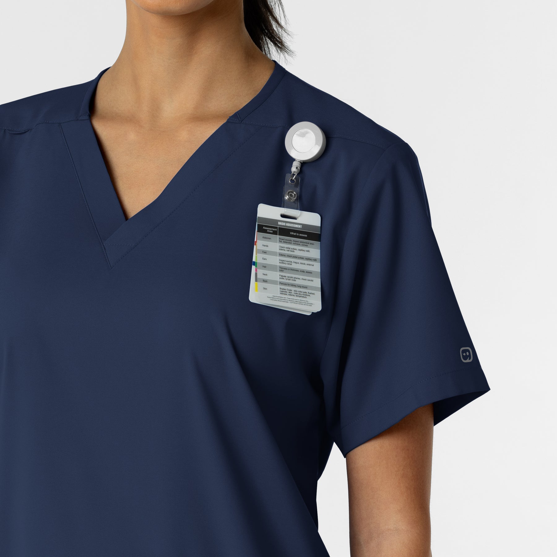 Boundless Unisex V-Neck Scrub Top - Navy badge loop 2
