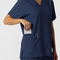Boundless Unisex V-Neck Scrub Top - Navy cellphone pocket