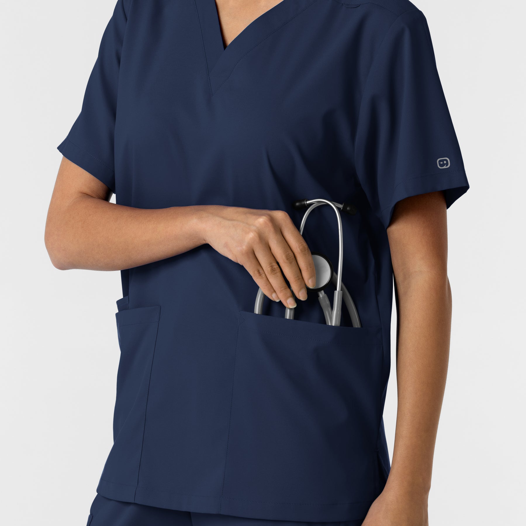 Boundless Unisex V-Neck Scrub Top - Navy front pocket