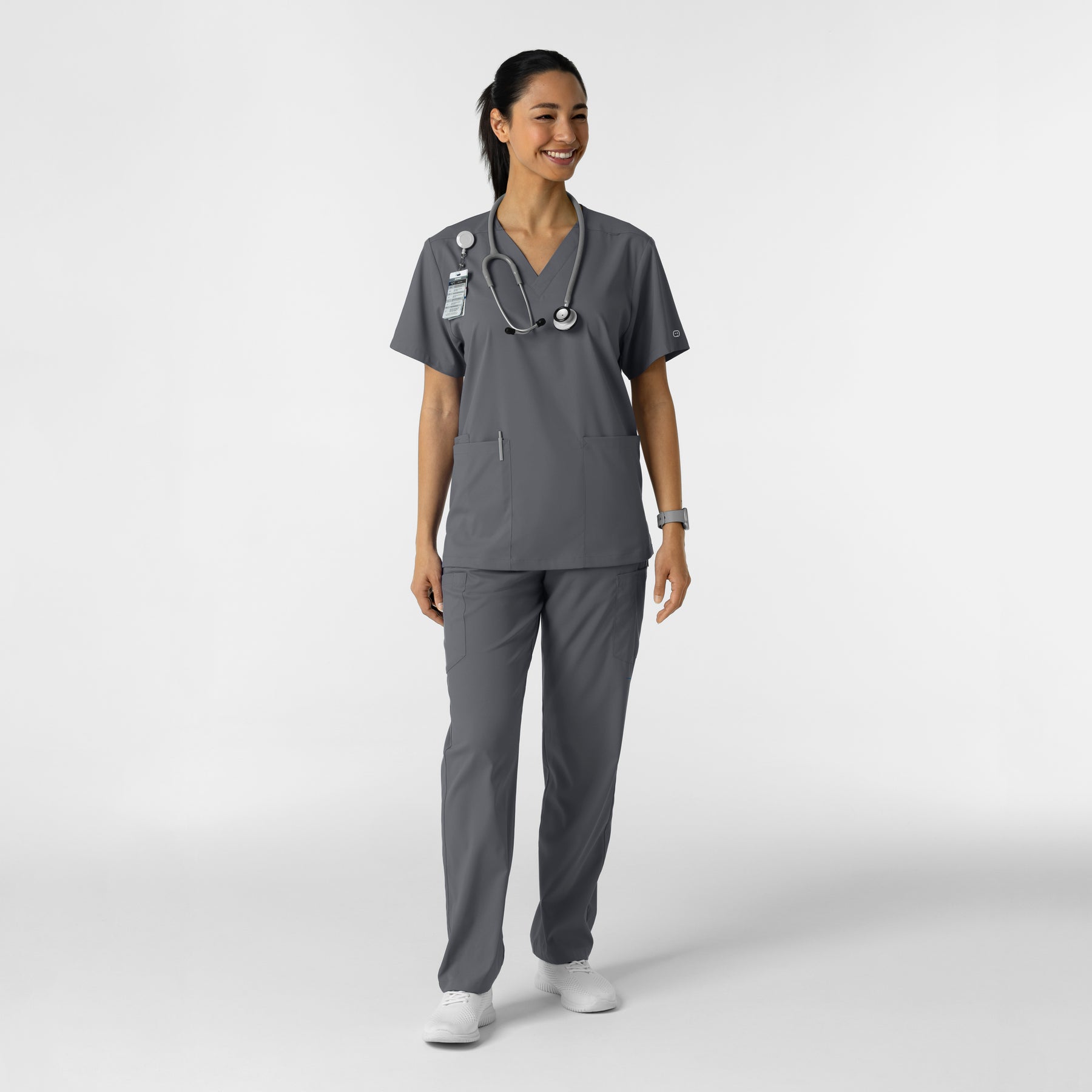 Boundless Unisex V-Neck Scrub Top - Pewter full scrub set