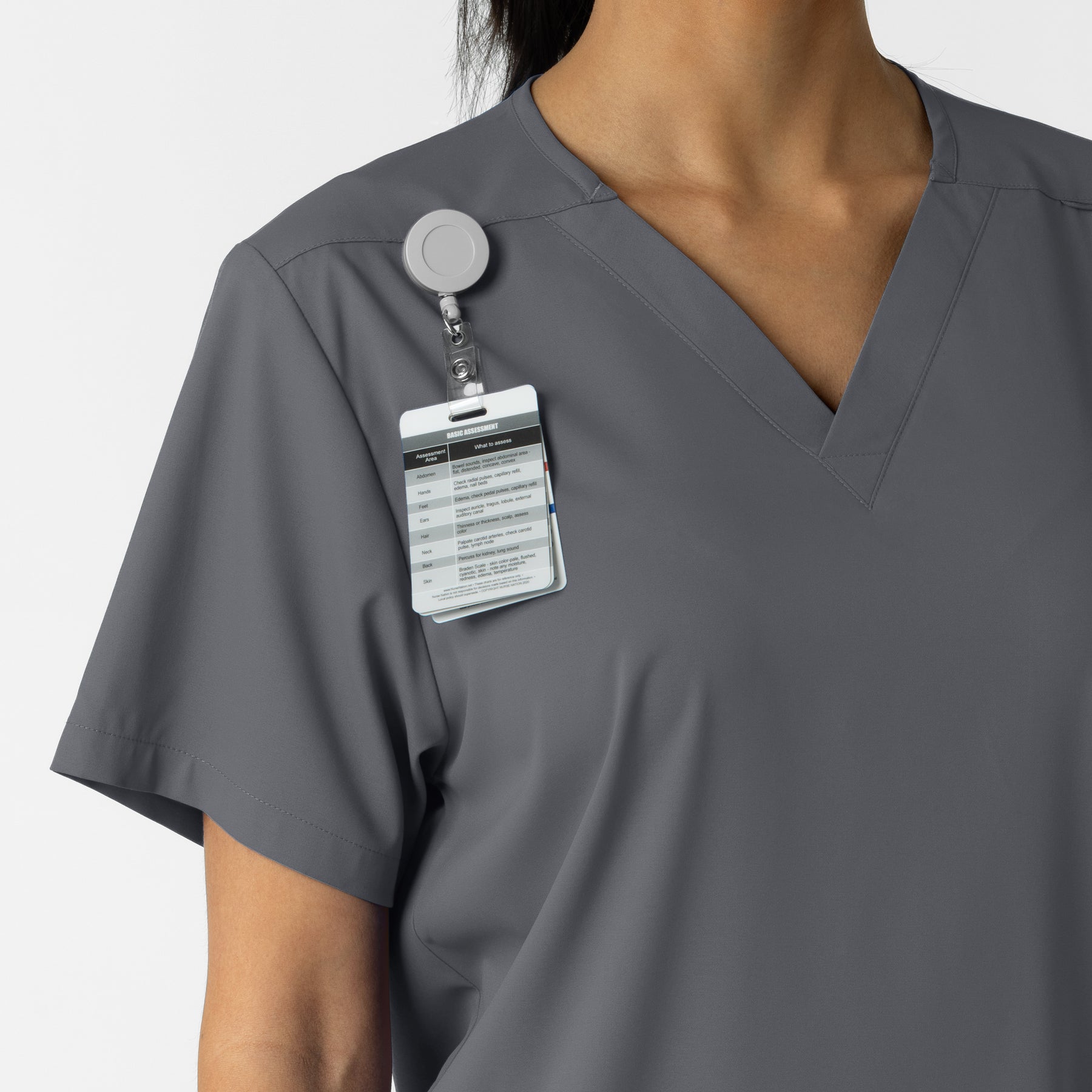 Boundless Unisex V-Neck Scrub Top - Pewter badge loop 1