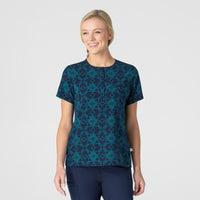 Women's Round Neck Tuck-In Print Scrub Top - Snow Summit