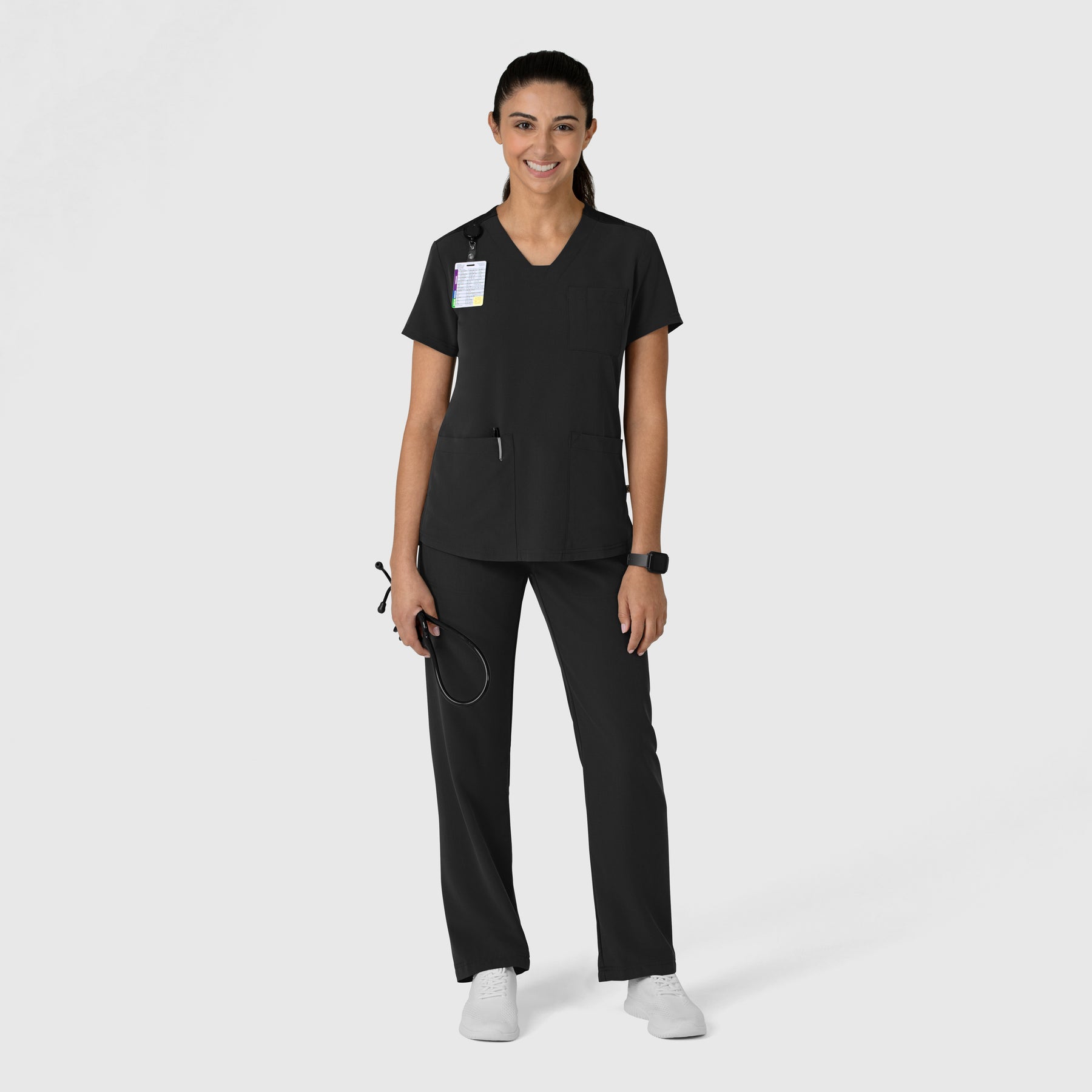 Nova Women's Flex-n-Reach V-Neck Scrub Top Black full scrub set