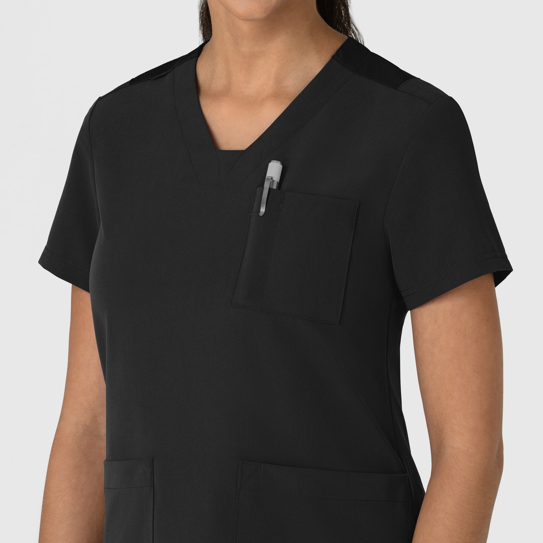 Nova Women's Flex-n-Reach V-Neck Scrub Top Black side detail 1