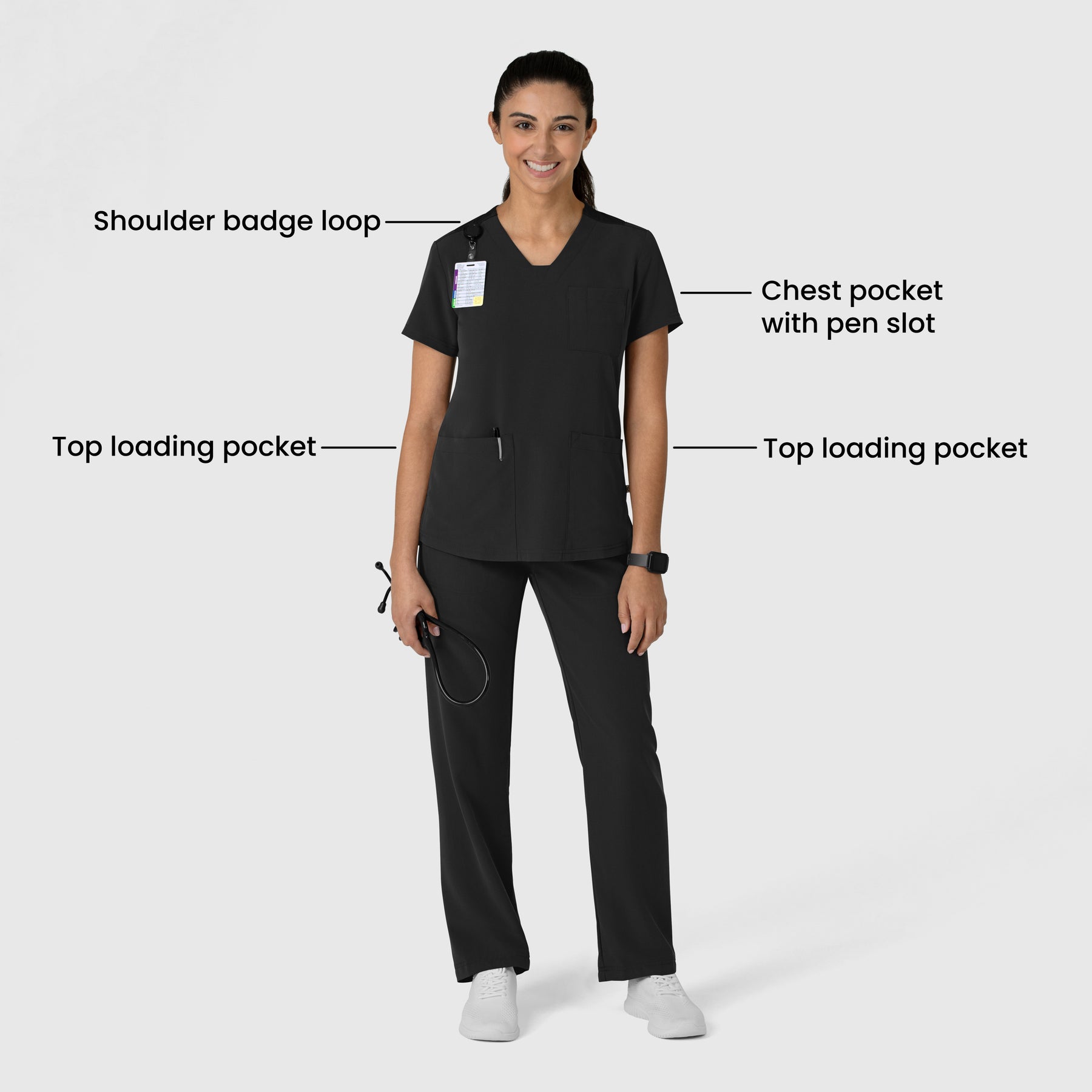 Nova Women's Flex-n-Reach V-Neck Scrub Top - Black detail image