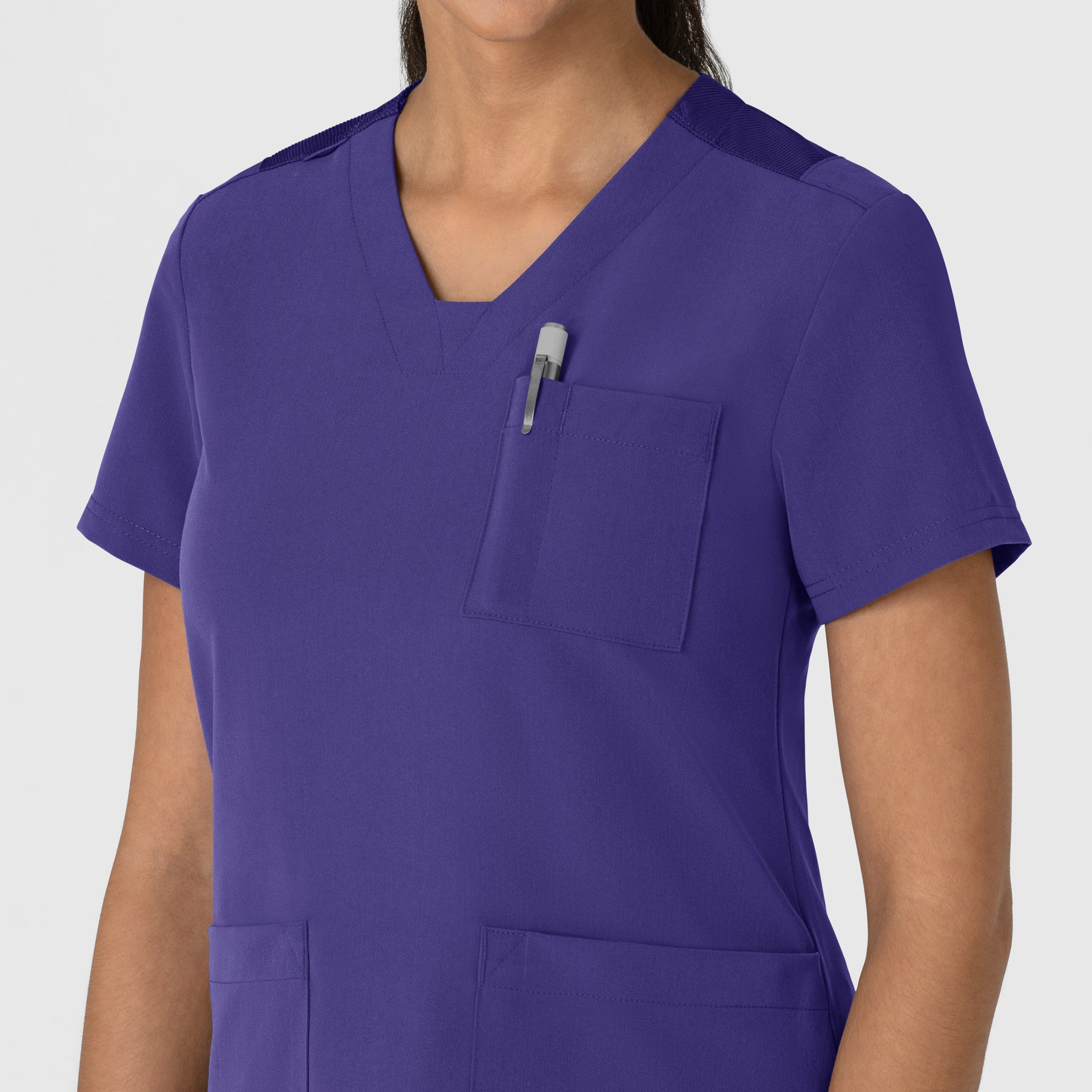 Nova Women's Flex-n-Reach V-Neck Scrub Top Grape side detail 1