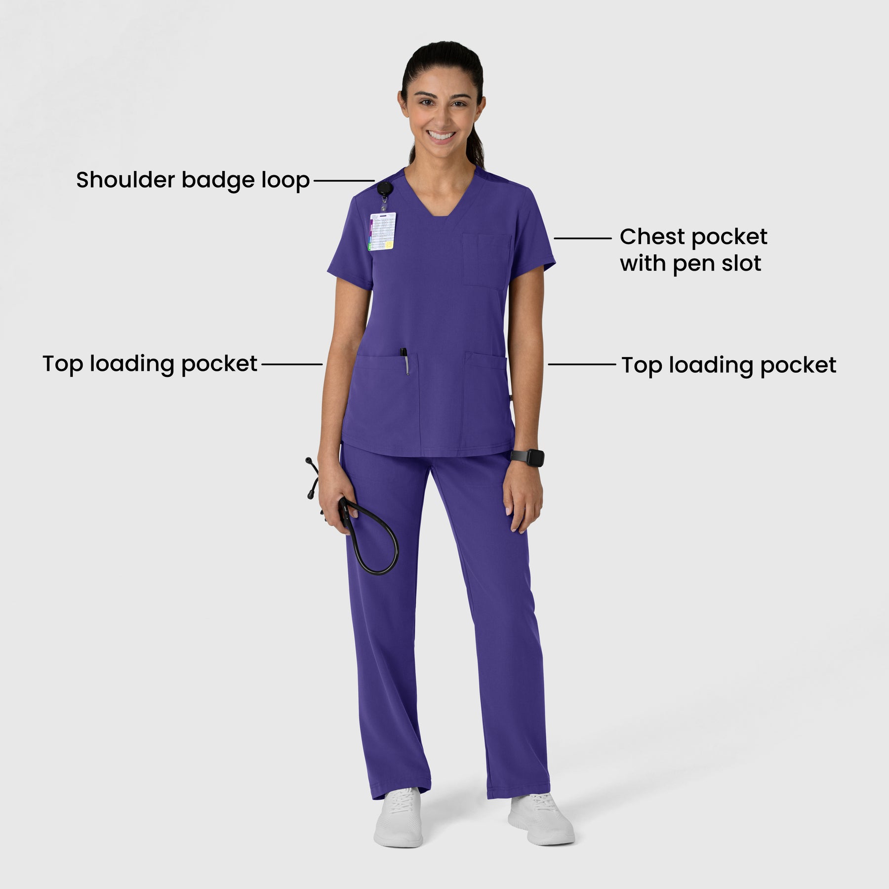 Nova Women's Flex-n-Reach V-Neck Scrub Top - Grape purple scrub set