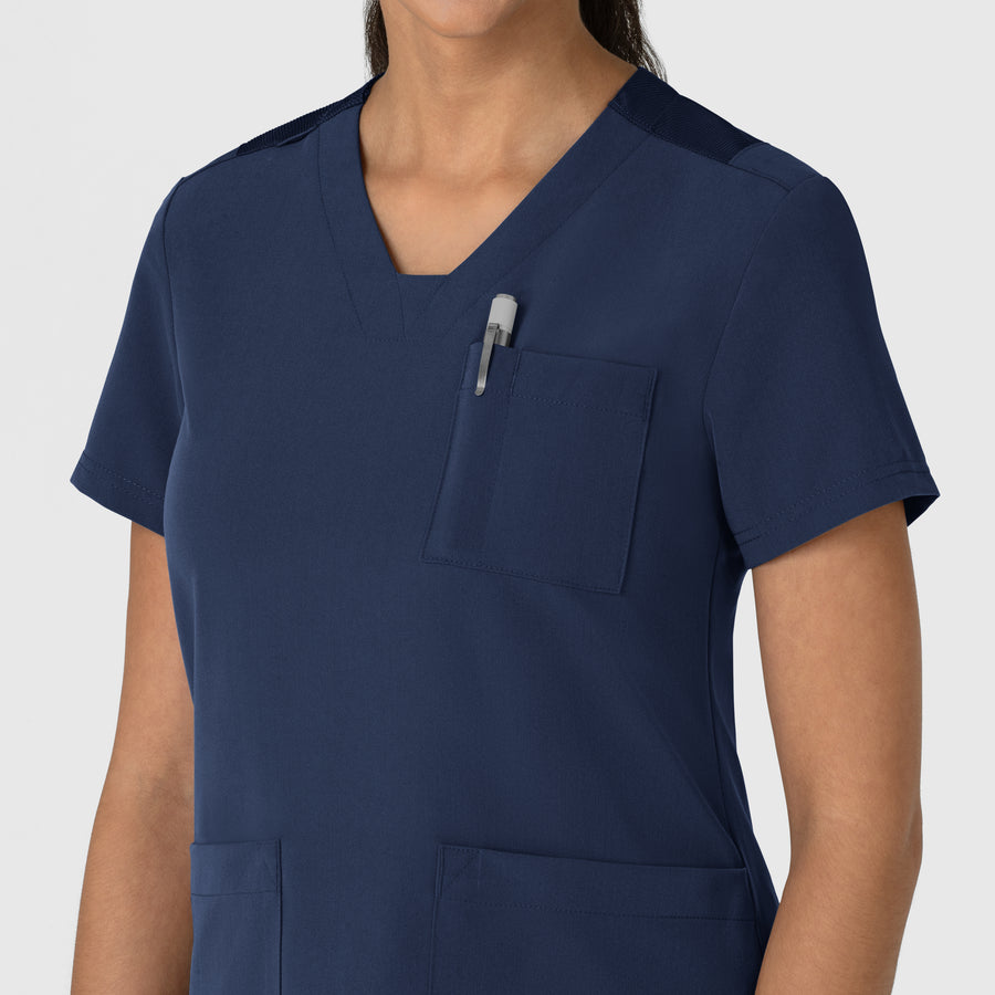 Nova Women's Flex-n-Reach V-Neck Scrub Top Navy side detail 1