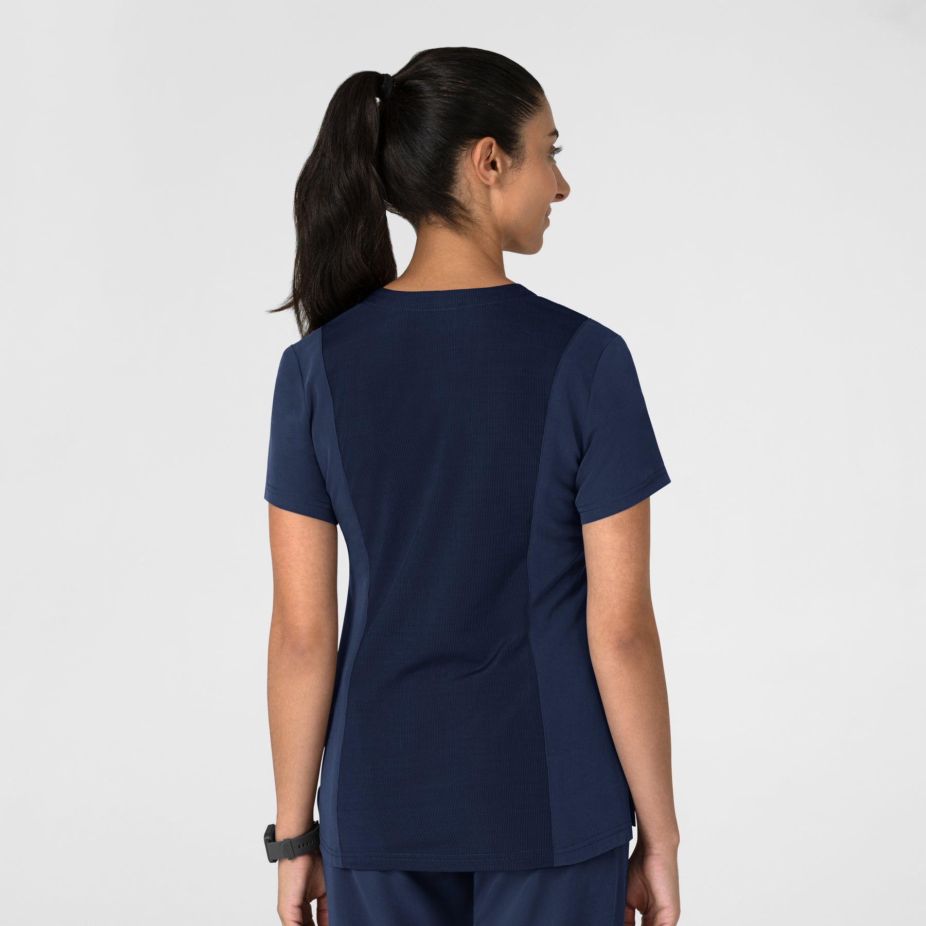 Nova Women's Flex-n-Reach V-Neck Scrub Top Navy back view