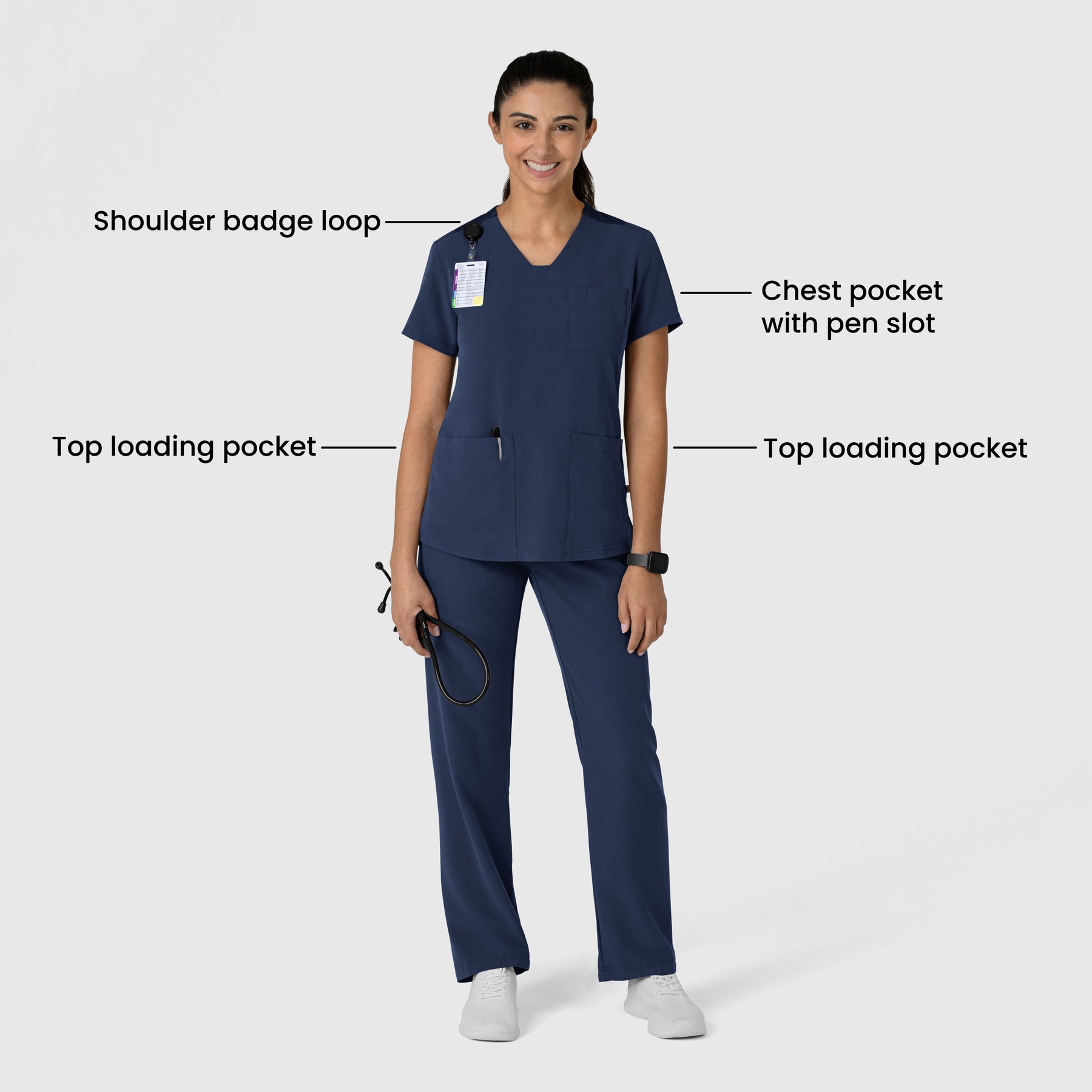 Nova Women's Flex-n-Reach V-Neck Scrub Top - Navy blue scrub set