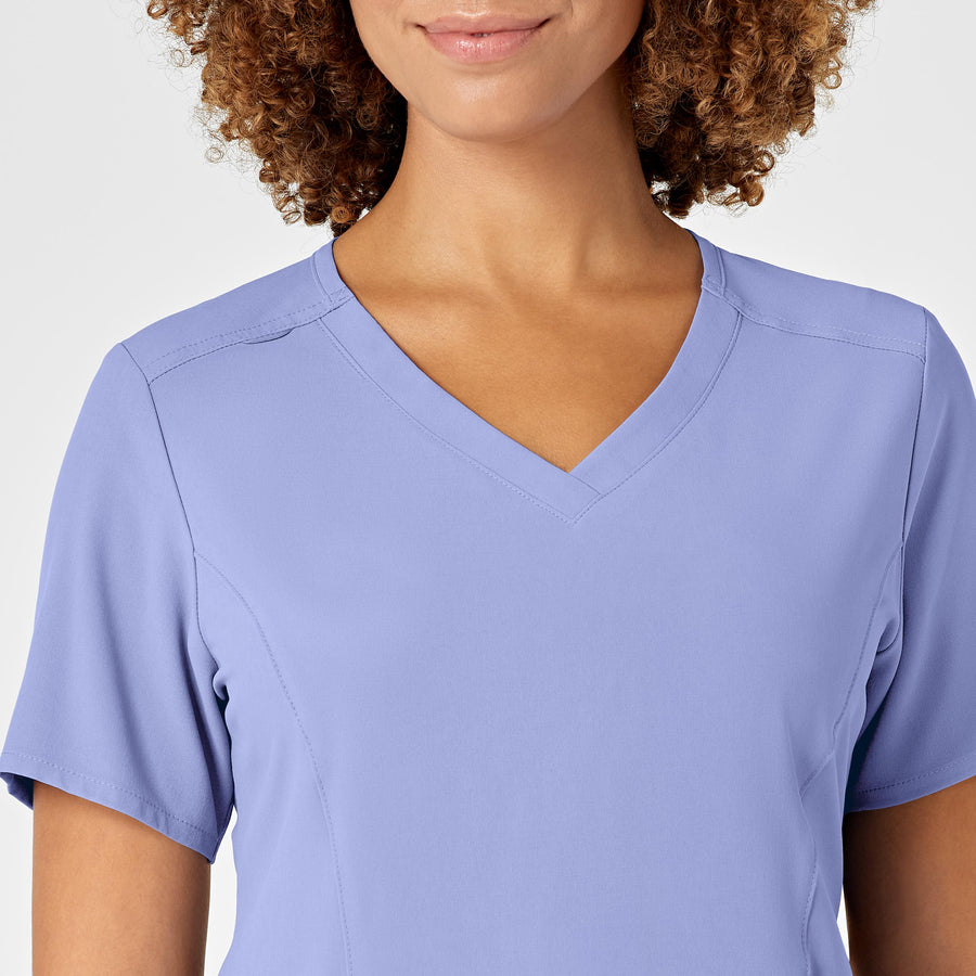 RENEW Women's V-Neck Scrub Top Ceil Blue front detail