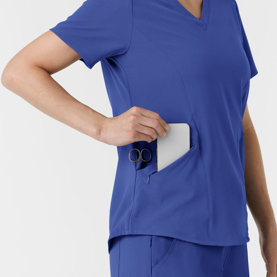 RENEW Women's V-Neck Scrub Top - Galaxy Blue zip pocket