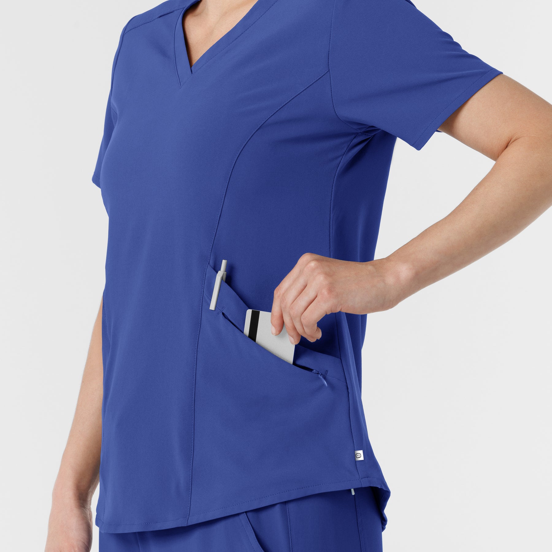 RENEW Women's V-Neck Scrub Top - Galaxy Blue double front pocket