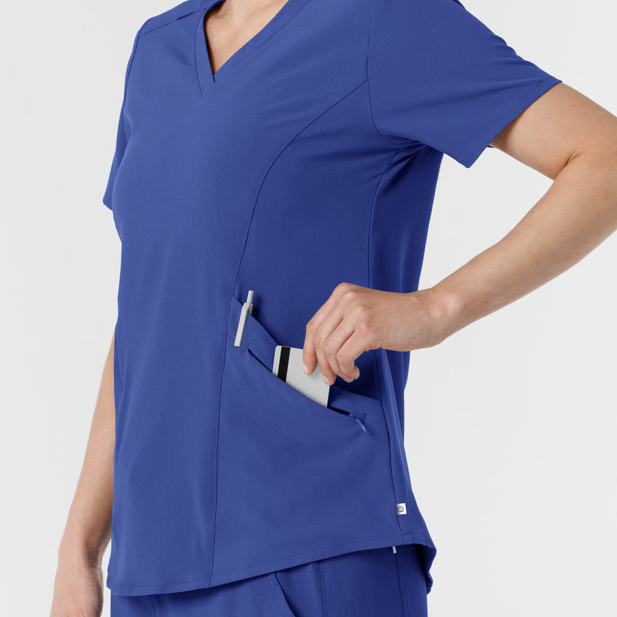RENEW Women's V-Neck Scrub Top - Galaxy Blue double front pocket