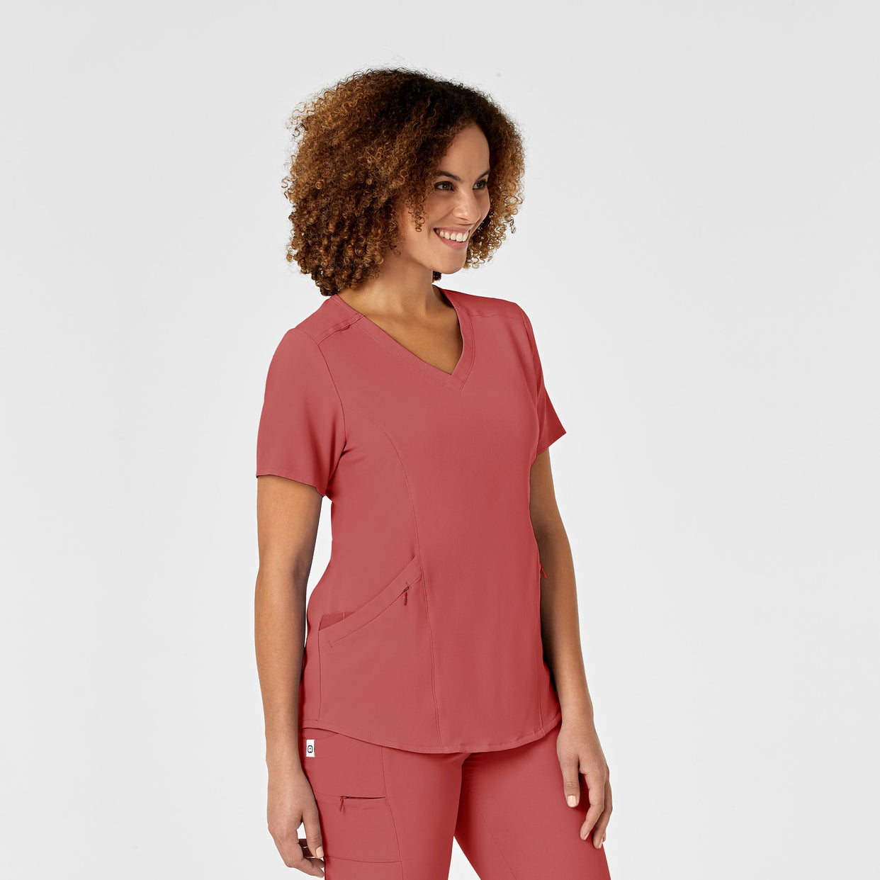 RENEW Women's V-Neck Scrub Top - Mineral Red side