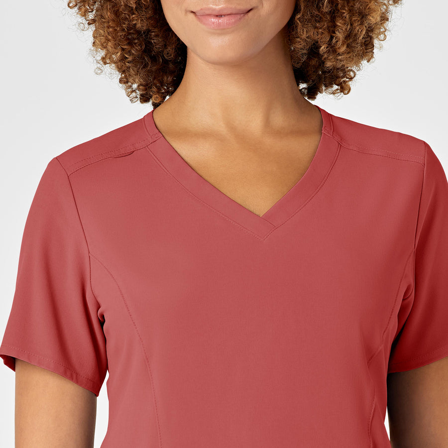 RENEW Women's V-Neck Scrub Top - Mineral Red neckline