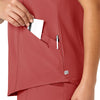 RENEW Women's V-Neck Scrub Top - Mineral Red zip pocket