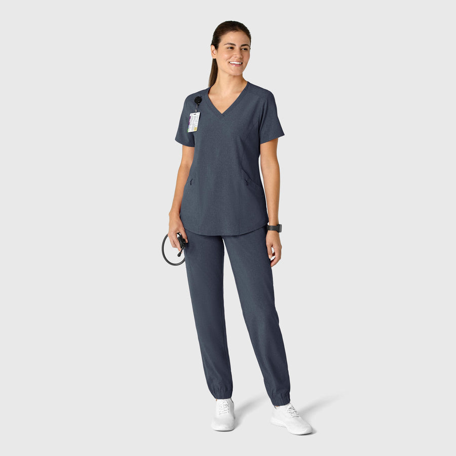 RENEW Women's V-Neck Scrub Top Navy Heather full scrub set