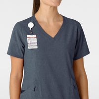 RENEW Women's V-Neck Scrub Top Navy Heather front detail