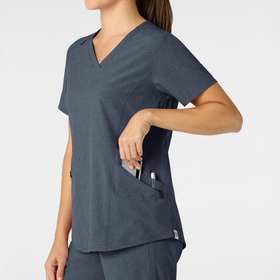 RENEW Women's V-Neck Scrub Top Navy Heather side detail 1
