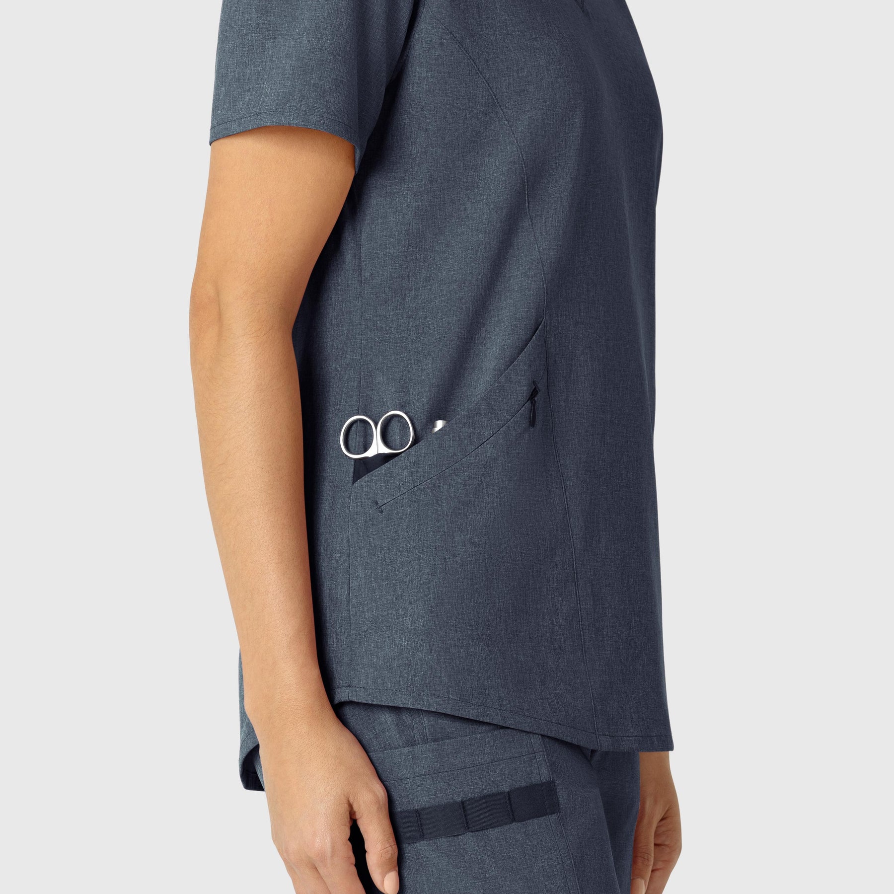 RENEW Women's V-Neck Scrub Top Navy Heather side detail 2