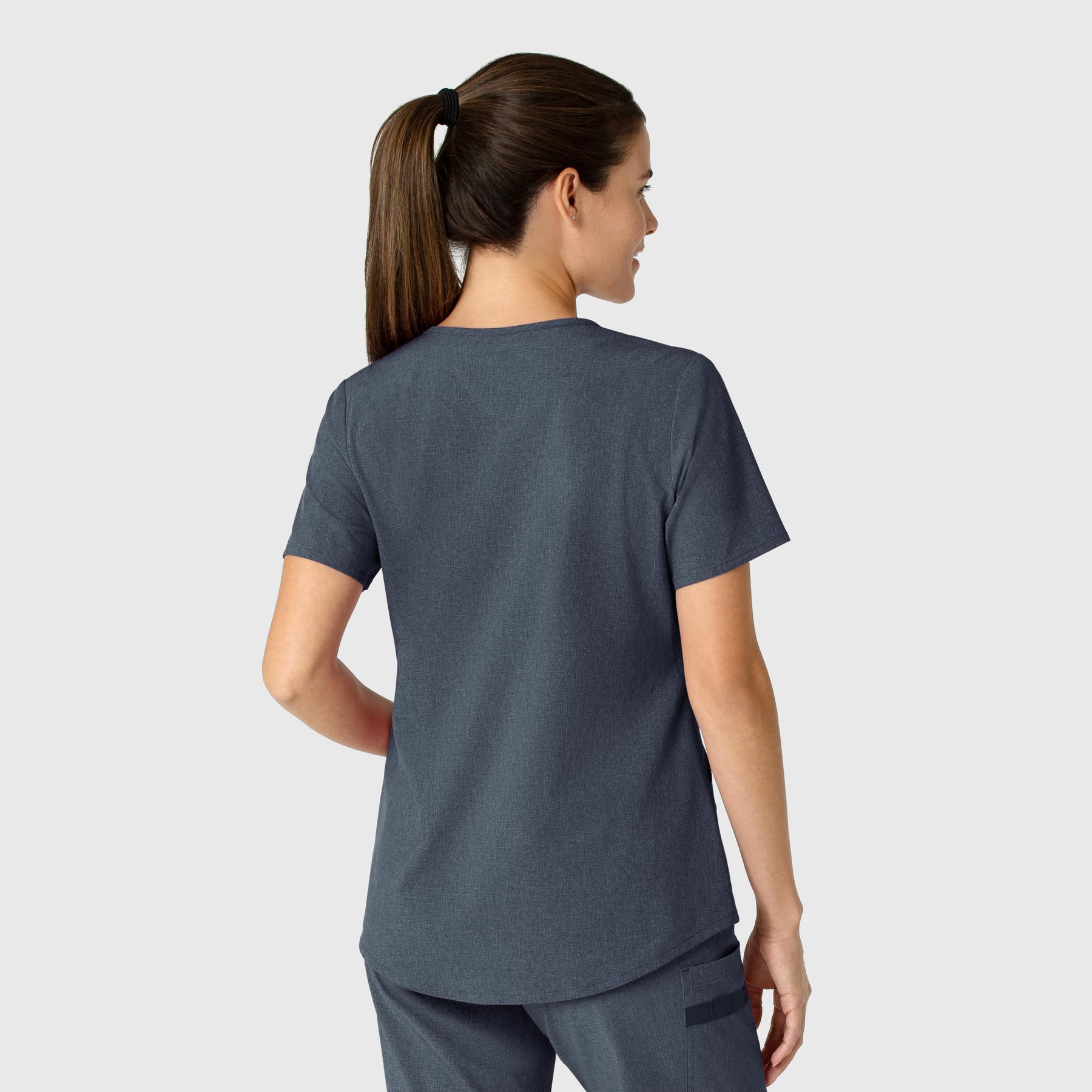 RENEW Women's V-Neck Scrub Top Navy Heather back view
