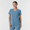 RENEW Women's V-Neck Scrub Top - Pacific Blue front detail