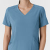 RENEW Women's V-Neck Scrub Top - Pacific Blue neckline