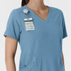 RENEW Women's V-Neck Scrub Top - Pacific Blue badge loop