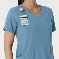 RENEW Women's V-Neck Scrub Top - Pacific Blue badge loop