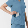 RENEW Women's V-Neck Scrub Top - Pacific Blue right pockets