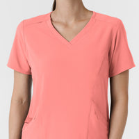 RENEW Women's V-Neck Scrub Top - Paradise Pink neckline