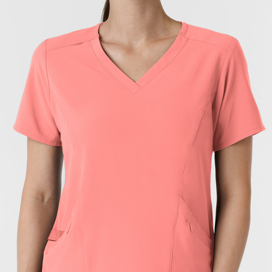 RENEW Women's V-Neck Scrub Top - Paradise Pink neckline