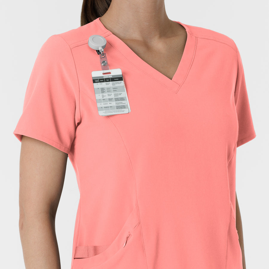 RENEW Women's V-Neck Scrub Top - Paradise Pink badge loop