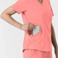 RENEW Women's V-Neck Scrub Top - Paradise Pink zip pocket